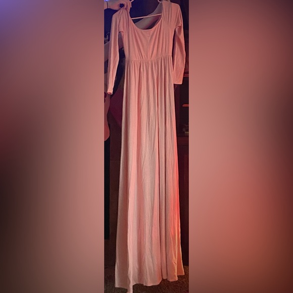 PinkBlush Petite Pink Solid Off Shoulder Maternity Maxi Dress -Size Small Long - Picture 11 of 12